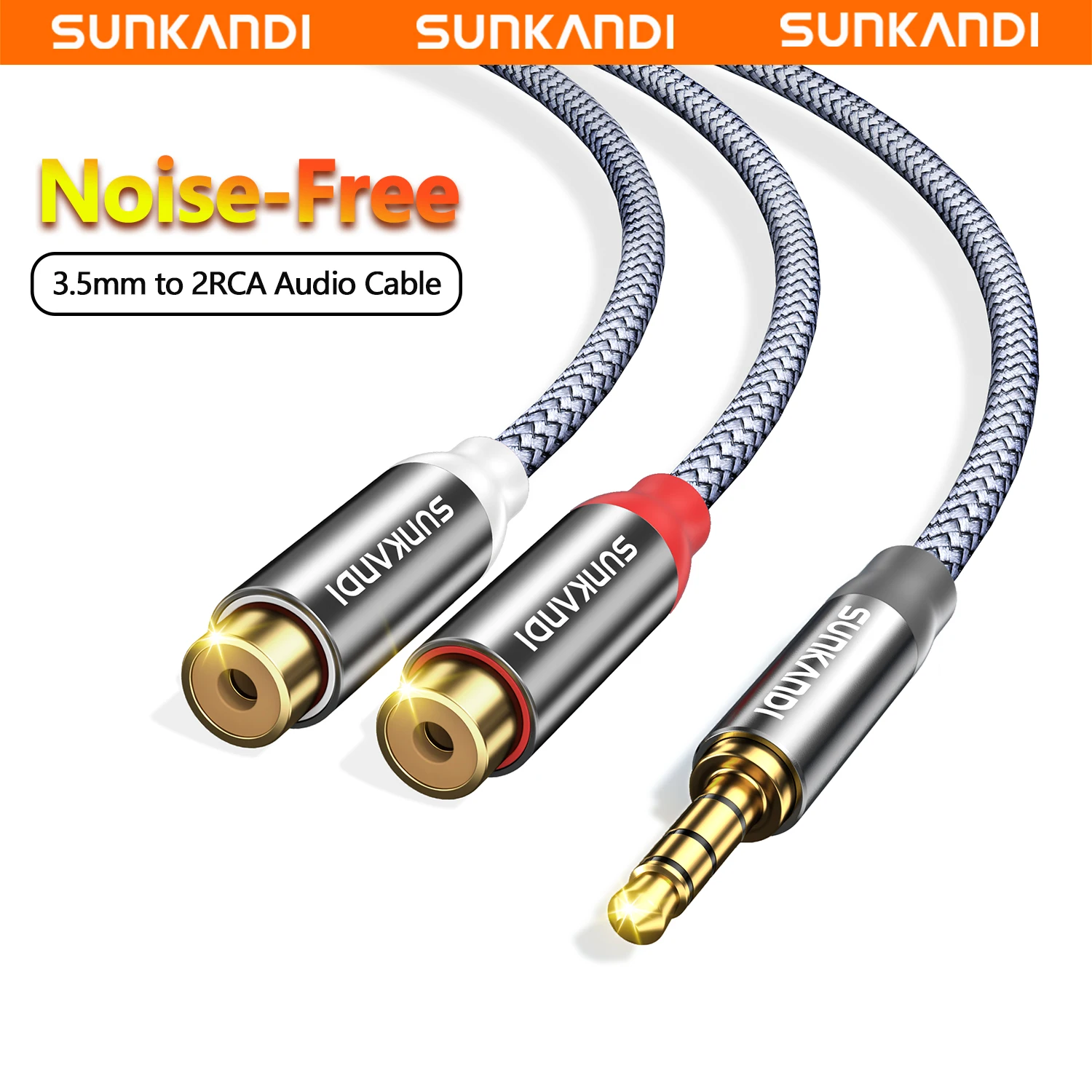 SUNKANDI 3.5mm to 2 RCA Cable, 3.5mm to 2RCA Audio Adapter for Smartphones, MP3 Player, Tablet, Speaker, Amplifier