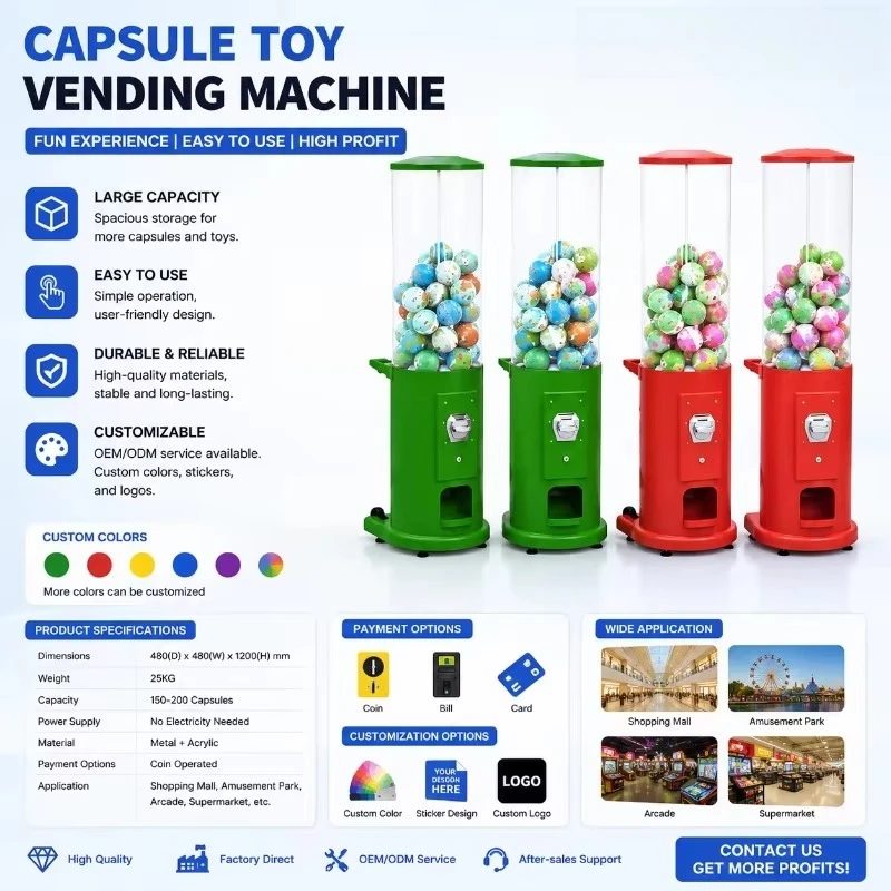 4pcs Customized stable cylindrical gachapon machine coin operated capsule toy dispenser for amusement center and bar venue