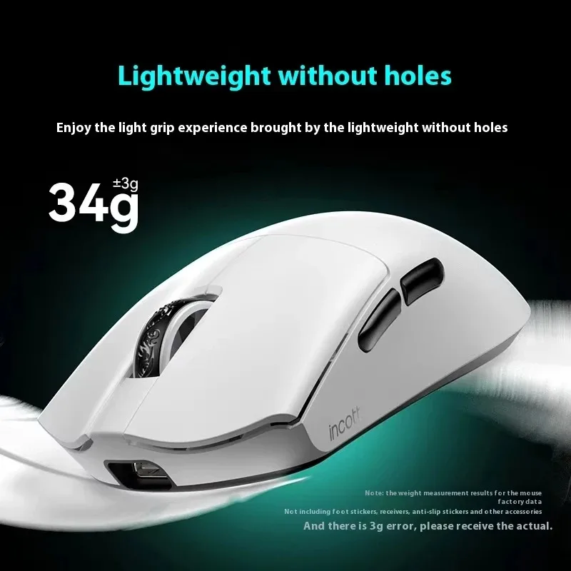 

Incott 029 Gaming Mouse Wireless Tri-mode PAW3395 2.4G 8K 32000dpi 34g Lightweight Ergonomic Customization PC Gamer Accessories