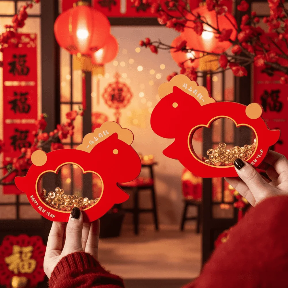 

Transparent Compartment Year Horse Ornament Chinese Style Golden Ingot New Year Decoration Free-standing Traditional Style