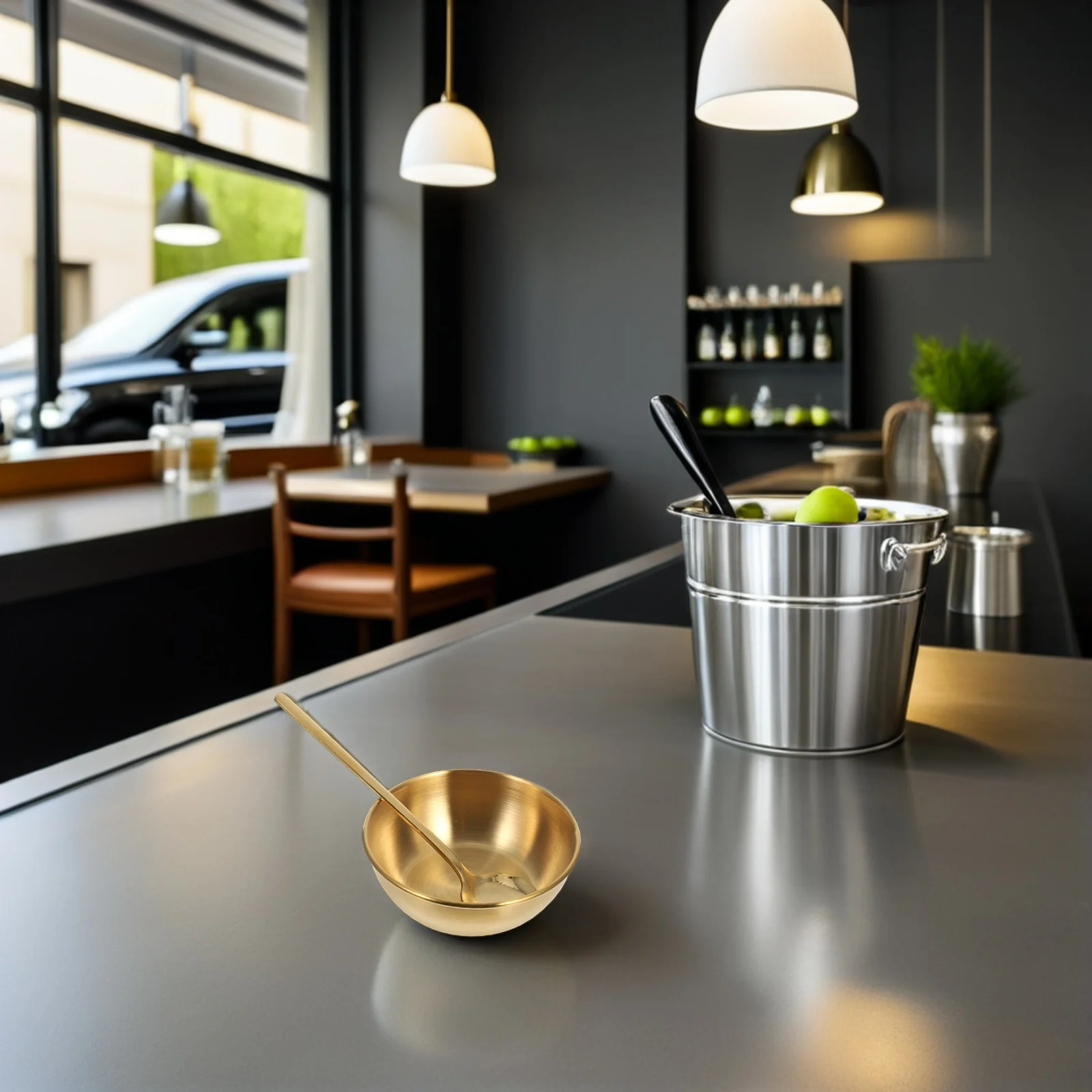 

6Set Golden Stainless Steel Round Sauce Dipping Bowls Mini Saucers Spoon Sushi Condiment Plates Seasoning Plate Set