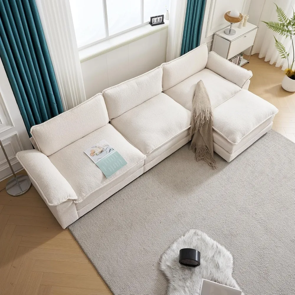 Sofá seccional Sofá modular de asiento profundo con otomana, sofá cama de chenilla, muebles tapizados cómodos