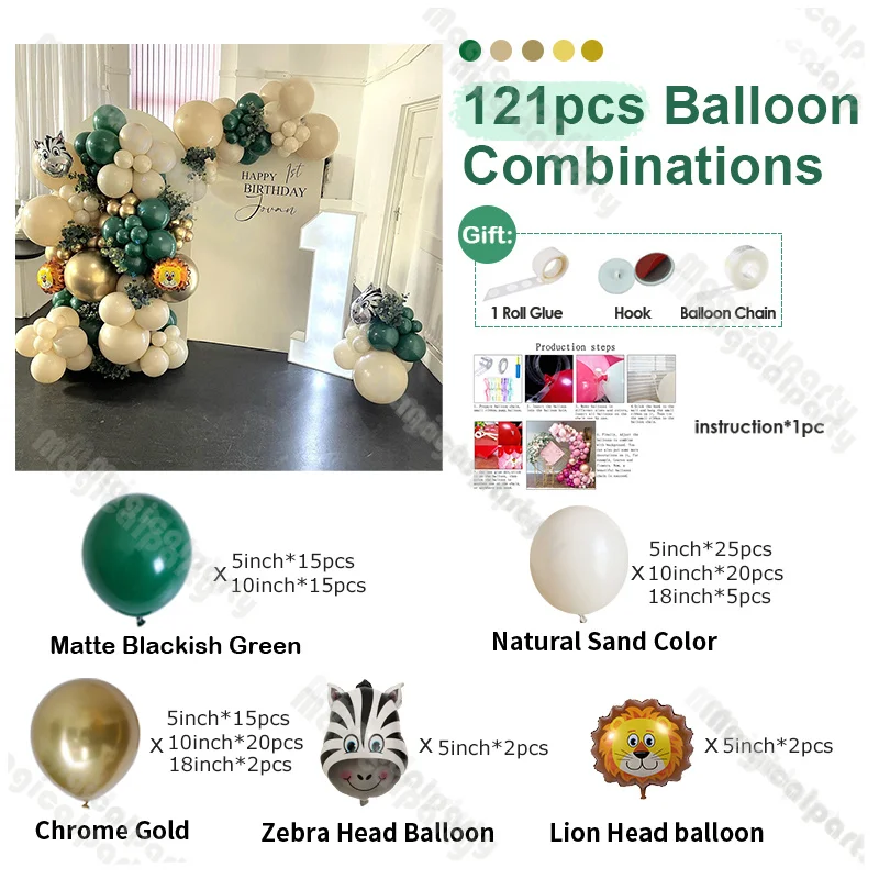 121pcs Balloon Garland Arch Kit White Gold Green Latex Balloon Wedding Birthday Party Balloons Decorations Adults Baby Shower