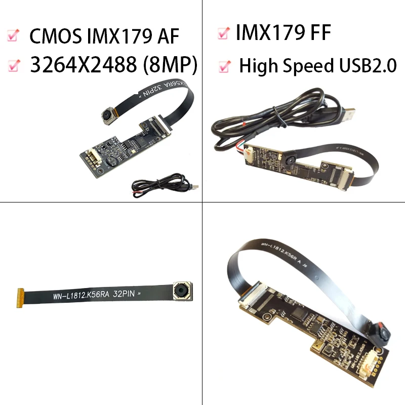 Sony IMX179 AF/FF High-Speed Camera Module, 4K, 3264x2448, 8MP, HD, 75°, USB2.0, 15fps, Product View