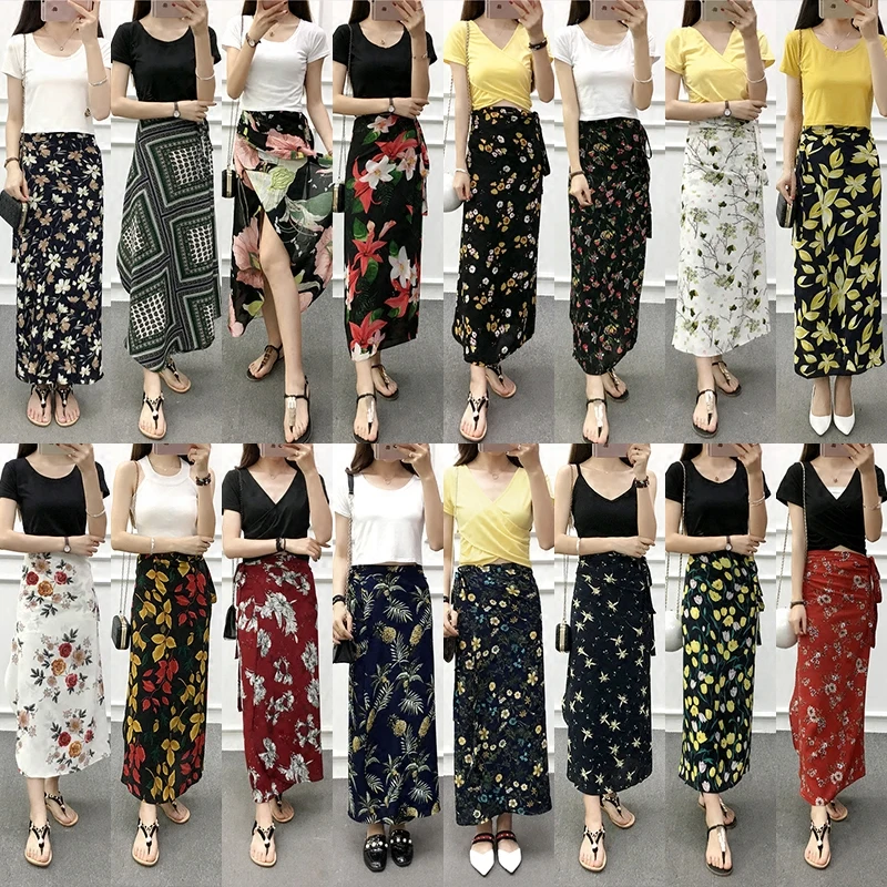 

Богемная цельная юбка миди из шифона для лета, пляжная, с разрезом, асимметричная, с завязками на талии, длинная, женская, стандартный крой, H-образная форма