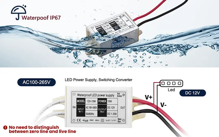 10er-Pack Wasserdichtes IP67 12V DC 1A Netzteil 120V 230V LED-Treiber für Schrank-, G4-, GY6.35-Streifen-, Puck- und Dunstabzugshaubenbeleuchtung – Detail 2