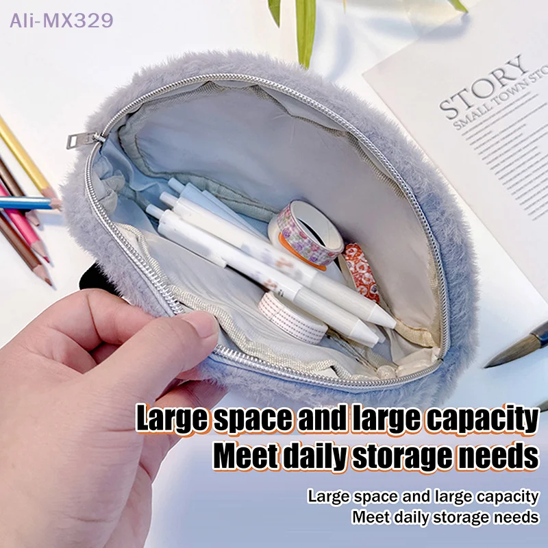 {MX} مقلمة من القطيفة باللون الرمادي الكرتوني ذات سعة كبيرة وحقيبة أقلام منظم أدوات مكتبية وحقيبة تخزين المكياج #4