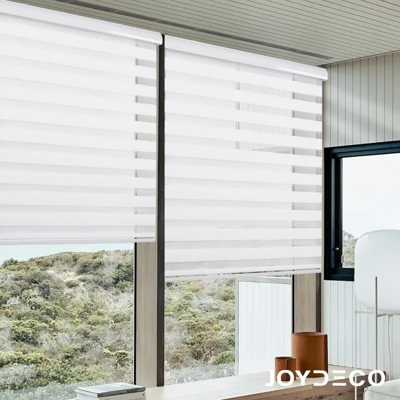 Joydeco Cordless Zebra Blinds for Windows, Dual Layer Free-Stop Zebra Shades Privacy Light Control Home (35" W X 75" H, White)