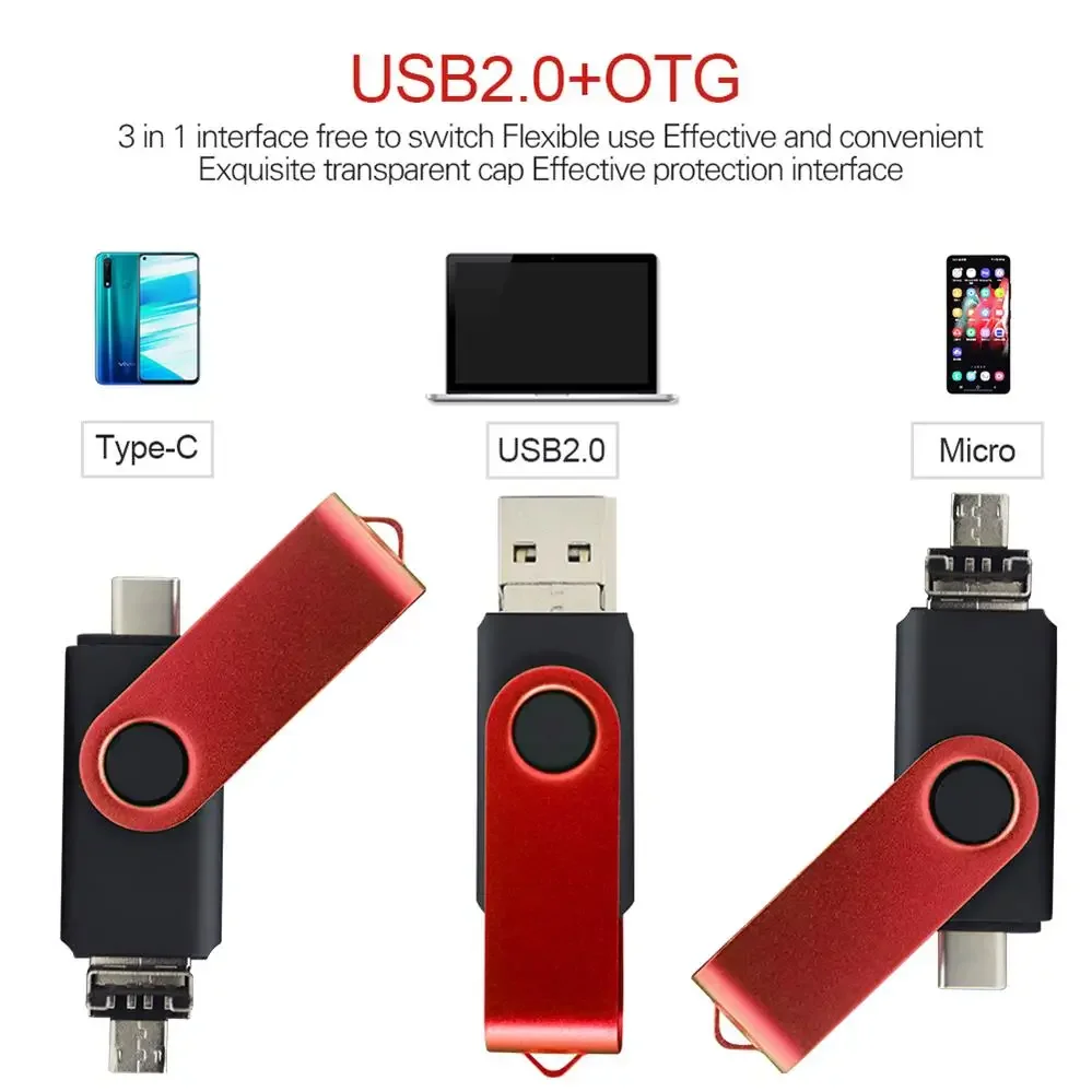 원래 OTG USB 플래시 드라이브 3 1 USB2.0 & 유형 C & 마이크로 USB 지팡이 펜 드라이브 128GB 64GB 32GB Pendrives 선물