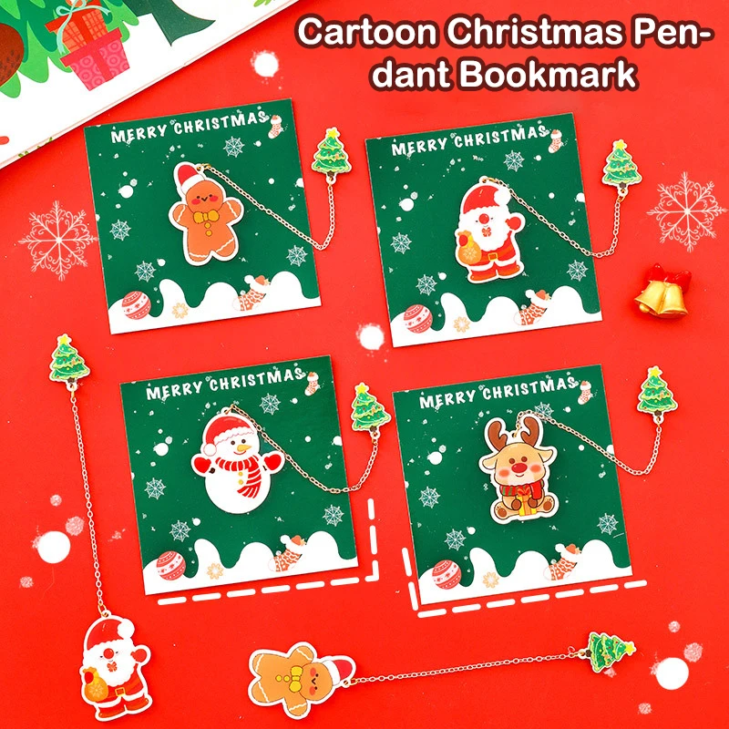 Cartoon Cute Christmas Bookmarks Fashion Santa Claus Snowman Tree Pendant Bookmark Student Stationery School Supplies Gifts