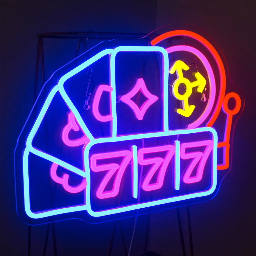 Luck 777 Neon Led Sign Angel Number Neon Lights Signs Lucky Number Neon Wall Decor Boys Game Room Livingroom USB Powered Neon