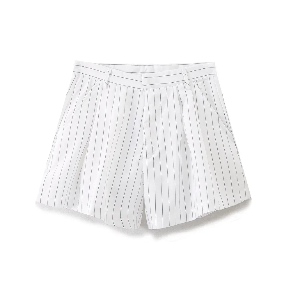 Women 2024 New Chic Fashion stripe mini Shorts Vintage High Elastic Waist Female Short Pants Mujer