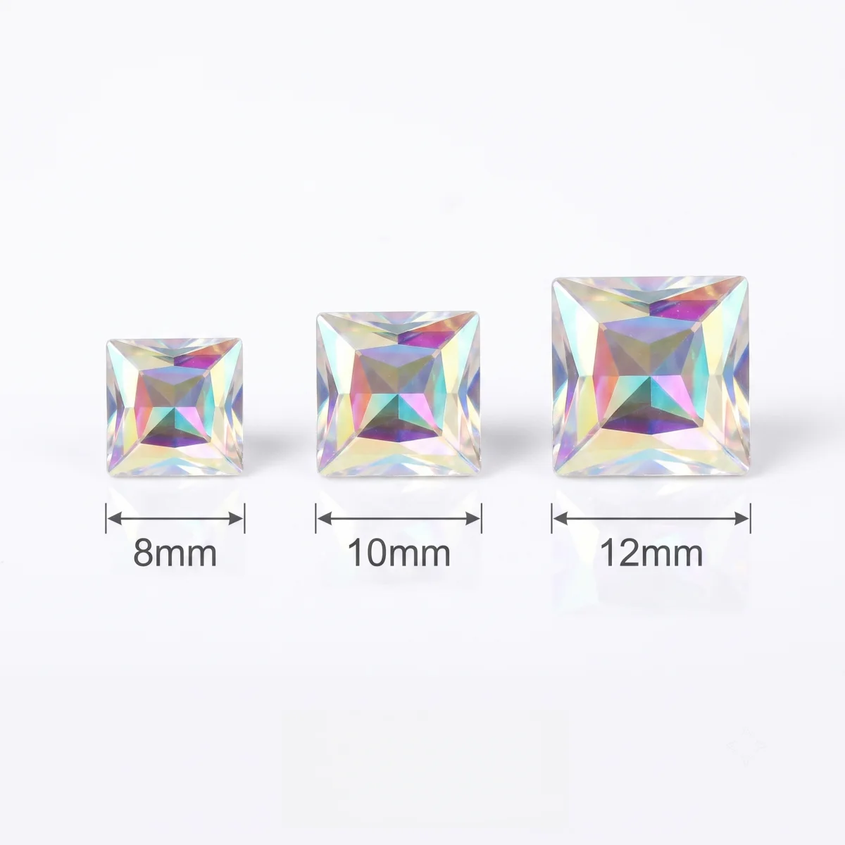 AB Farben 8mm 10mm 12mm Ausgefallene Quadratische Form Klebe-Glaskristalle Strass Handwerk Ornament Zubehör DIY Verzierung – Detail 1