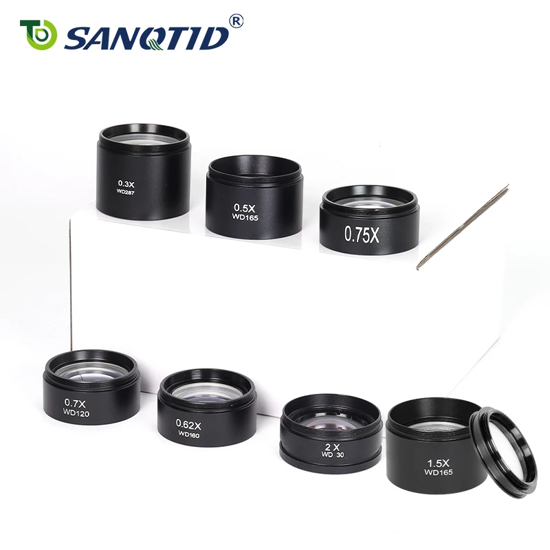 SANQTID Objectif auxiliaire binoculaire pour microscope stéréo trinoculaire 0.3/0.5/0.62/0.7/0.75/1.5/2X, objectif anti-poussière M48