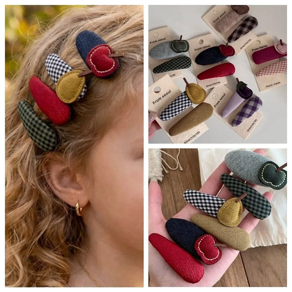 Unique 2Pcs/set Fabric Fruit Hair Clip Bear Cute Plaid Hairpin Set Grid pattern Sweet Children's Hair Accessories Girls
