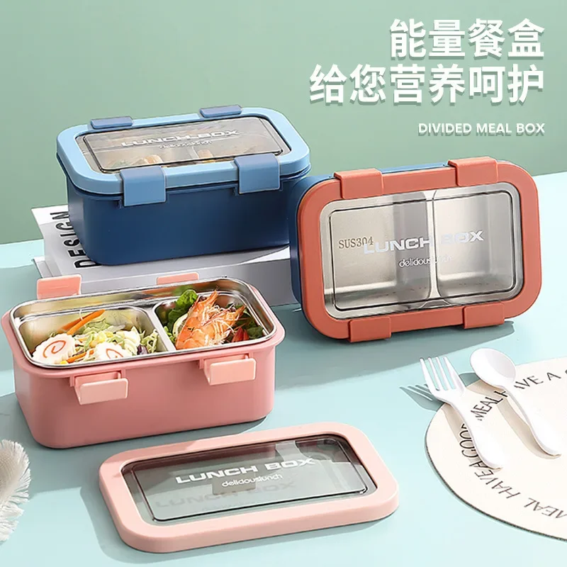 1200ML 2 Layer Bento Lunch Box With Spoon Fork, Kid High Capacity Microwae Food Containers Portable Leakproof Office Camping