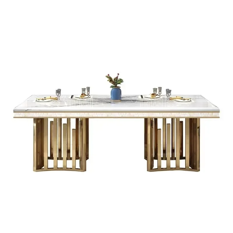 

stainless steel marble dining table and chair combination simple modern large table househol rectangular table.