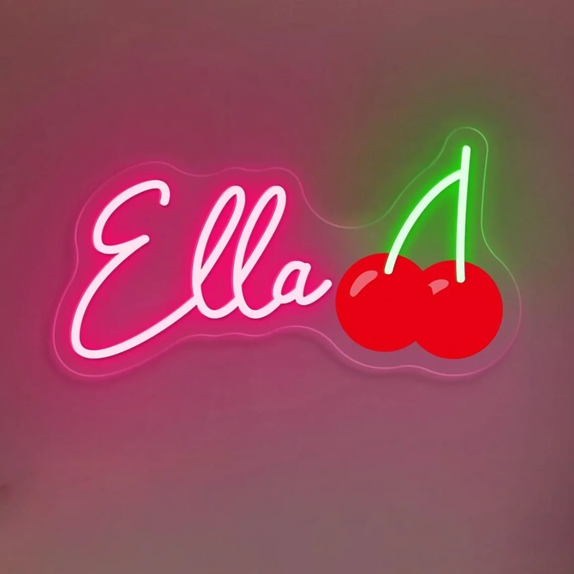 カスタムネームネオンサイン、かわいいチェリーUV印刷ネームサイン、女の子の部屋保育園寮の装飾、家の壁の装飾、子供へのギフト