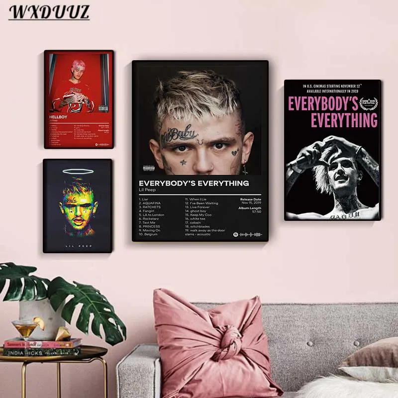 Hip Hop Rapper Lil Peep Poster Set Music Album Crybaby Live Forever Hellboy Comic Canvas Print Wall Art Home Office Room Decor