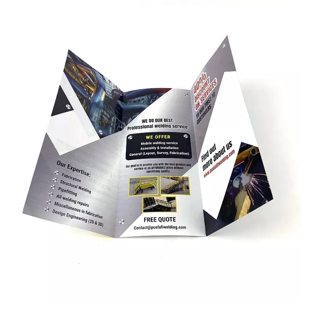 Custom Flyers Double Sides Folded Leaflet Customize Coated Paper Trifold Brochure CMYK Full Color for Advertising Promotion