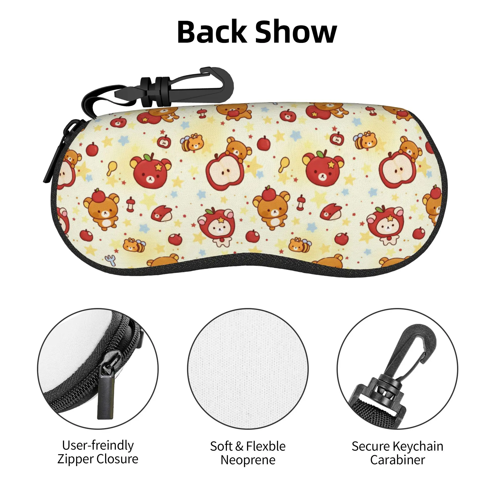 Rilakkuma Bear en un disfraz de abeja, estuche para gafas con diseño de manzana, para mujeres y hombres, caja protectora para gafas de sol con lunares y estrellas suaves