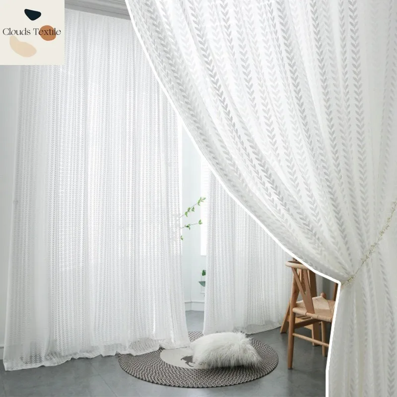 

Japanese White Jacquard Tulle Finished Balcony Gauze Curtains for Living Dining Room Bedroom Customise