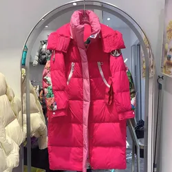 Manteau long en duvet de résines blanches pour femmes, vestes à capuche pour femmes, pardessus épais et chaud, parkas décontractées pour femmes, hiver 90%, 2023