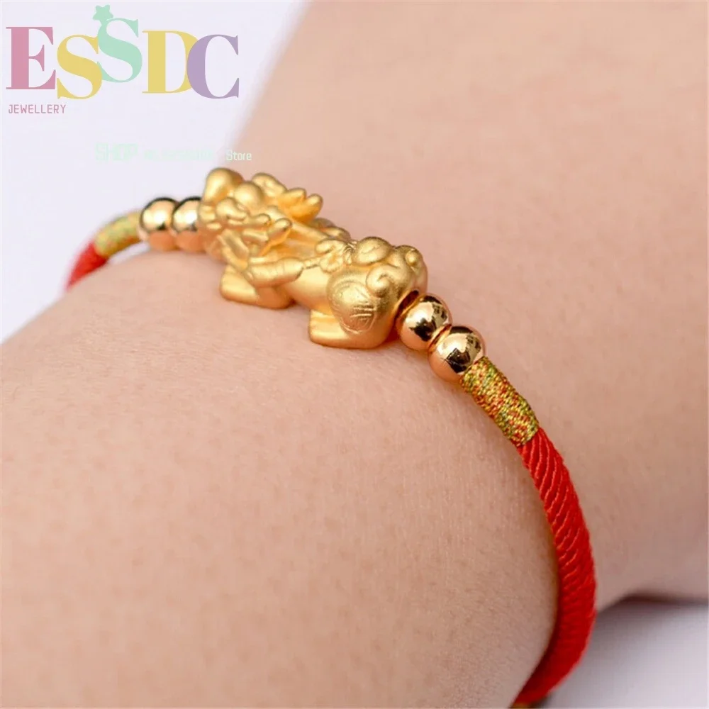 Dropship Pure 999 Gold Pixiu  for Men or Lady Lucky Red Rope Chain Bracelets This Animal Year Jewelry with Certificates