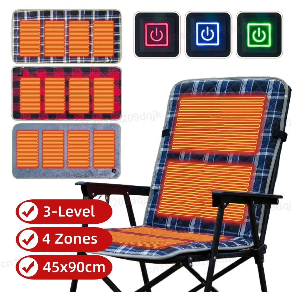 

USB Heated Camping Chair Cushion Mat 4 Zones Heated Seat Cushion 3 Gears Temperature Electric Heating Pad Foot Warmer for Travel
