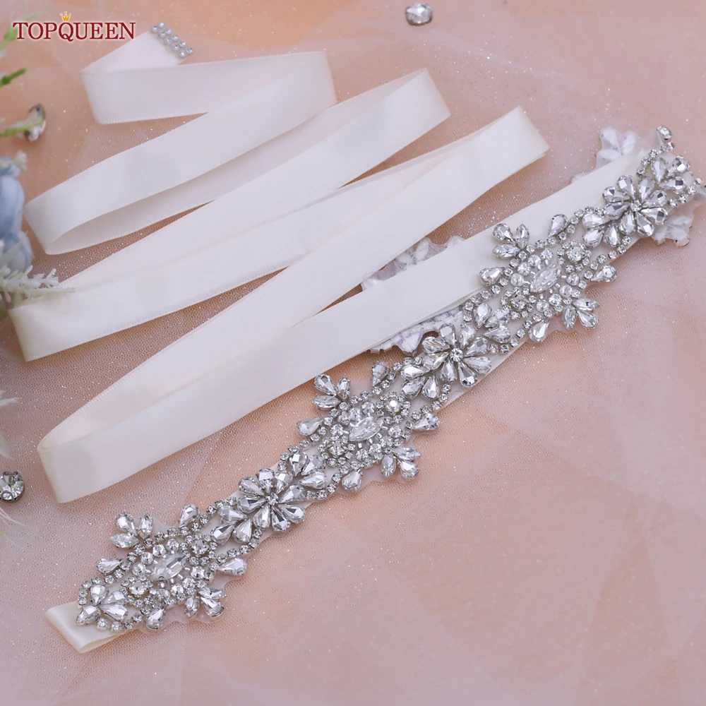 TOPQUEEN abito da sposa Sash cintura lucida cinture di strass per abiti cintura da festa per donna cintura da sposa glitterata cintura a nastro S463