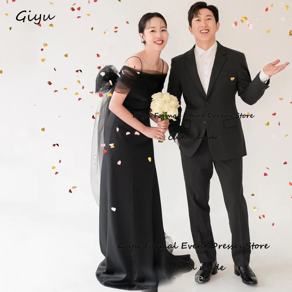 

Giyu Black V-Neck Korea Wedding Dress Photo Shoot Tulle Shawl Floor-length Evening Gown Dress Birthday Party Dress