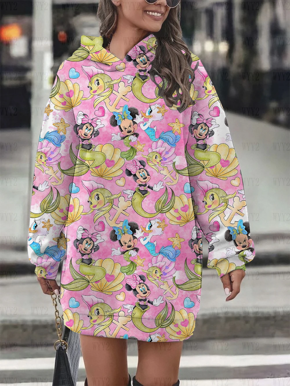 2024 autumn and winter ladies hooded skirt sweater skirt casual Disney cartoon series printed street style sweater skirt