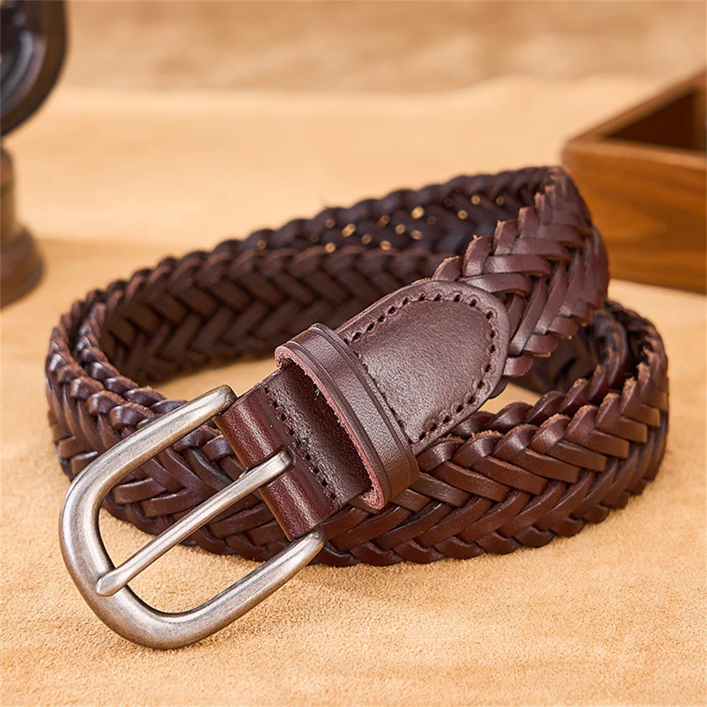 

Knitted Belt for Women Casual Pin Buckle Retro College Style Genuine Leather Belt for Jeans Pants