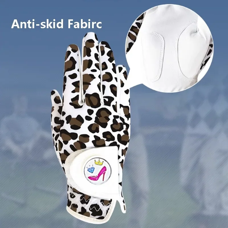 Love Golf 1 Pair Fashion Leopard Print Golf Gloves Women Non-slip Left Right Hand Mittens Lady Dot Anti-sweat Gloves with Mark