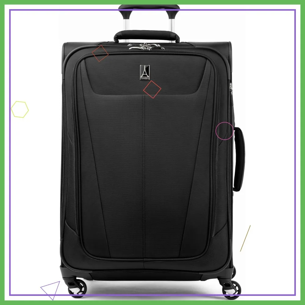 

Расширяемый легкий чемодан-спиннер, 25-дюймовый средний чемодан для мужчин и женщин, черный