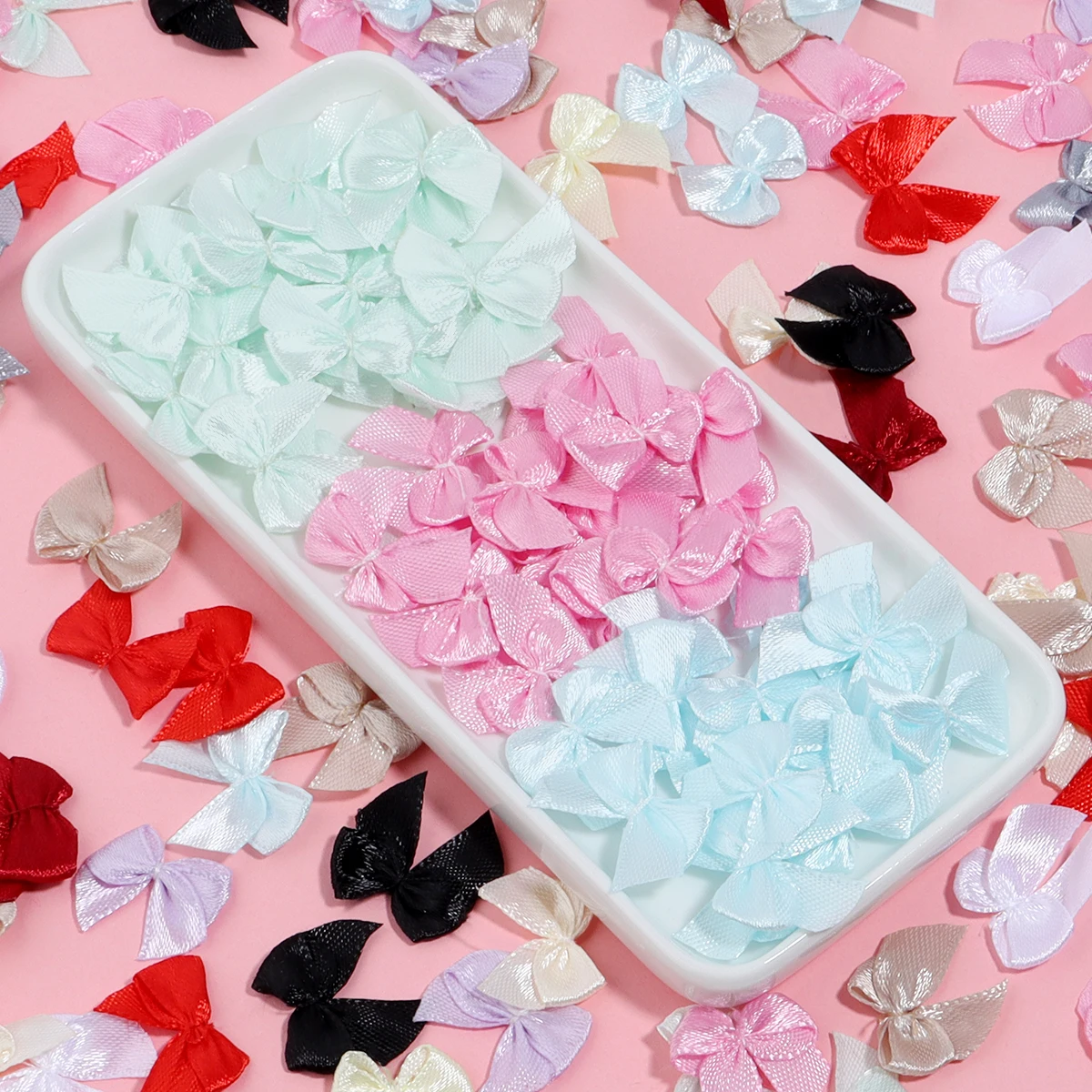 100 قطعة/الحزمة 2x2.5 سنتيمتر الصغيرة الداكرون الشريط القوس زهرة الحرفية الديكور اليدوى DIY بها بنفسك ديكور حفلات الزواج الشريط الملون الانحناء #4