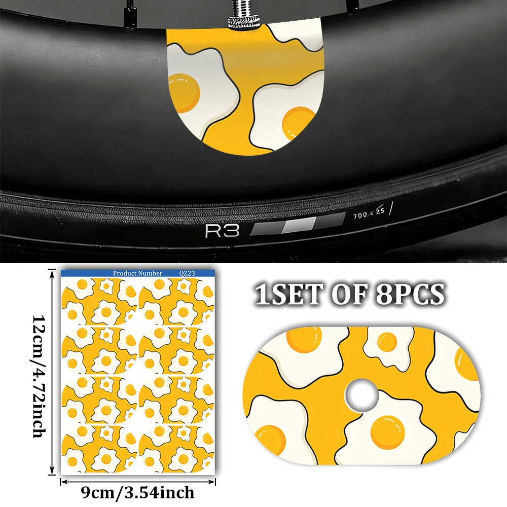 

8Pcs Fried Egg Cartoon Valve Stem Stickers, Waterproof Bike Tire Decals for Wheel Accessories