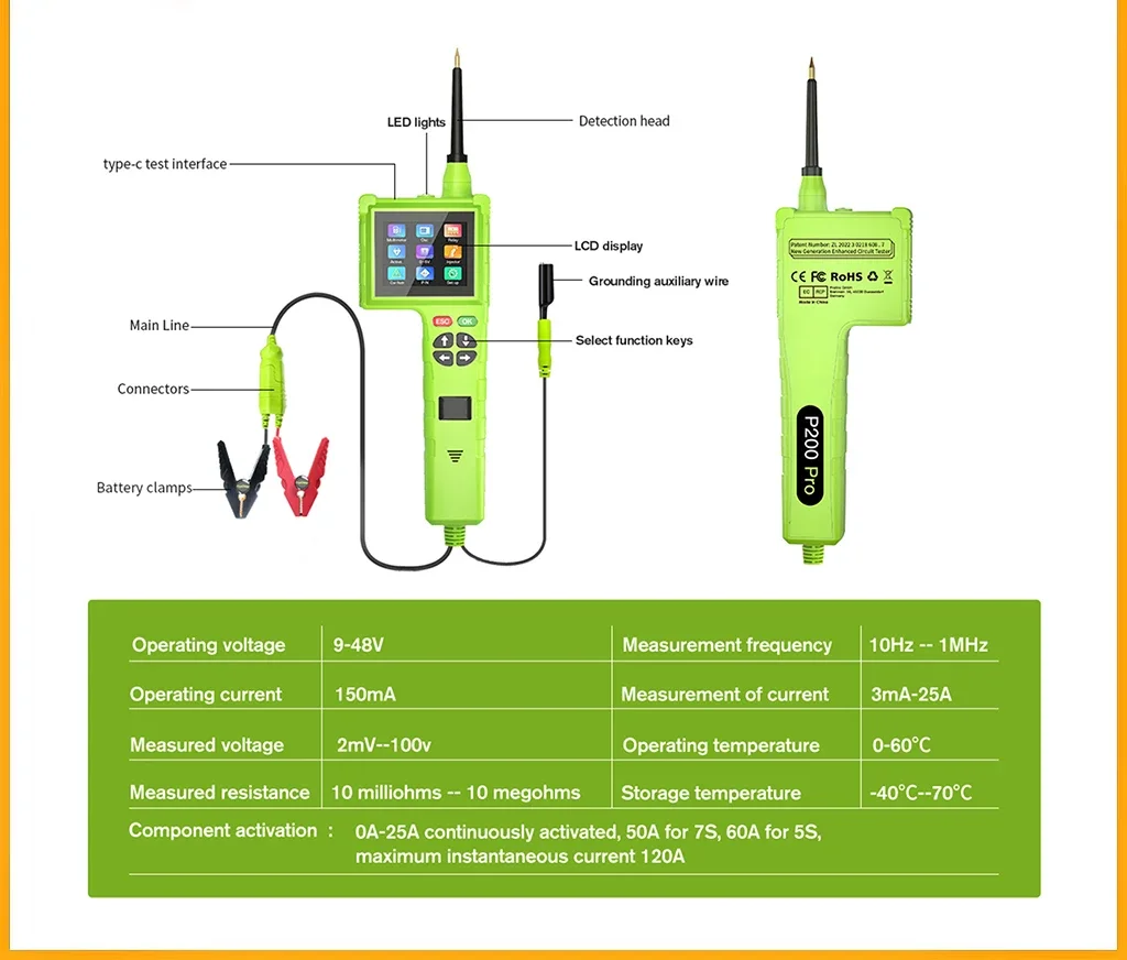 TopDiag P200 Pro Newest Smart Hook Master Edition Car Circuit Tester 9-48V Automotive Power Probe Electrical System Tester
