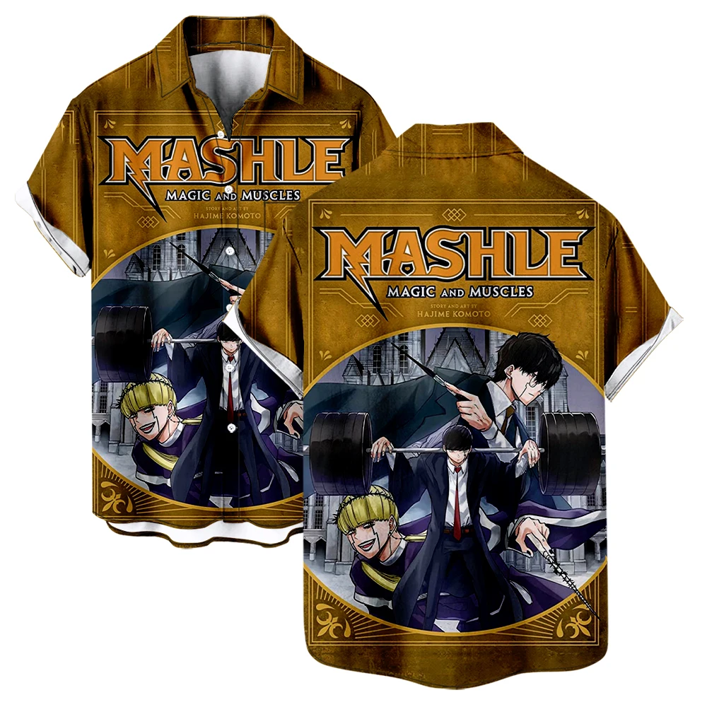 Mashle Magic and Muscles Summer Short Sleeve Shirts V-Neck Turn-down Collar Casual Beach Style Button Shirt