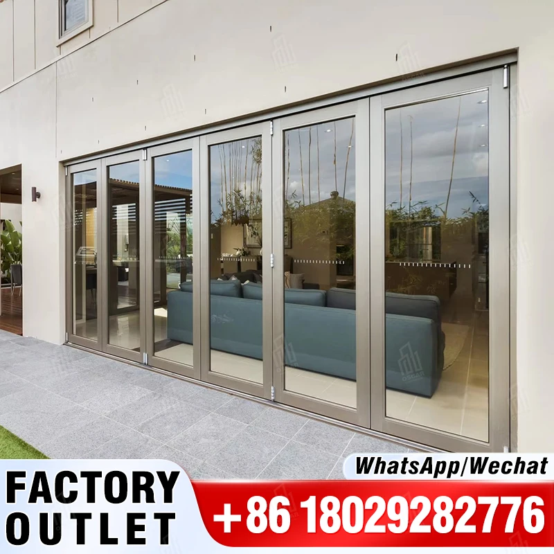 Gorąca sprzedaż Niemiecki standard Hurtownia Villa House Balkon Aoundproof Bi Fold Przesuwne drzwi Ccordion Aluminiowe drzwi składane