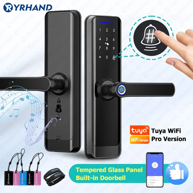 

Электронный замок Tuya Wi-Fi с дистанционным управлением через приложение, биометрические замки с отпечатками пальцев, смарт-карта, ключ с паролем, замок с кодом