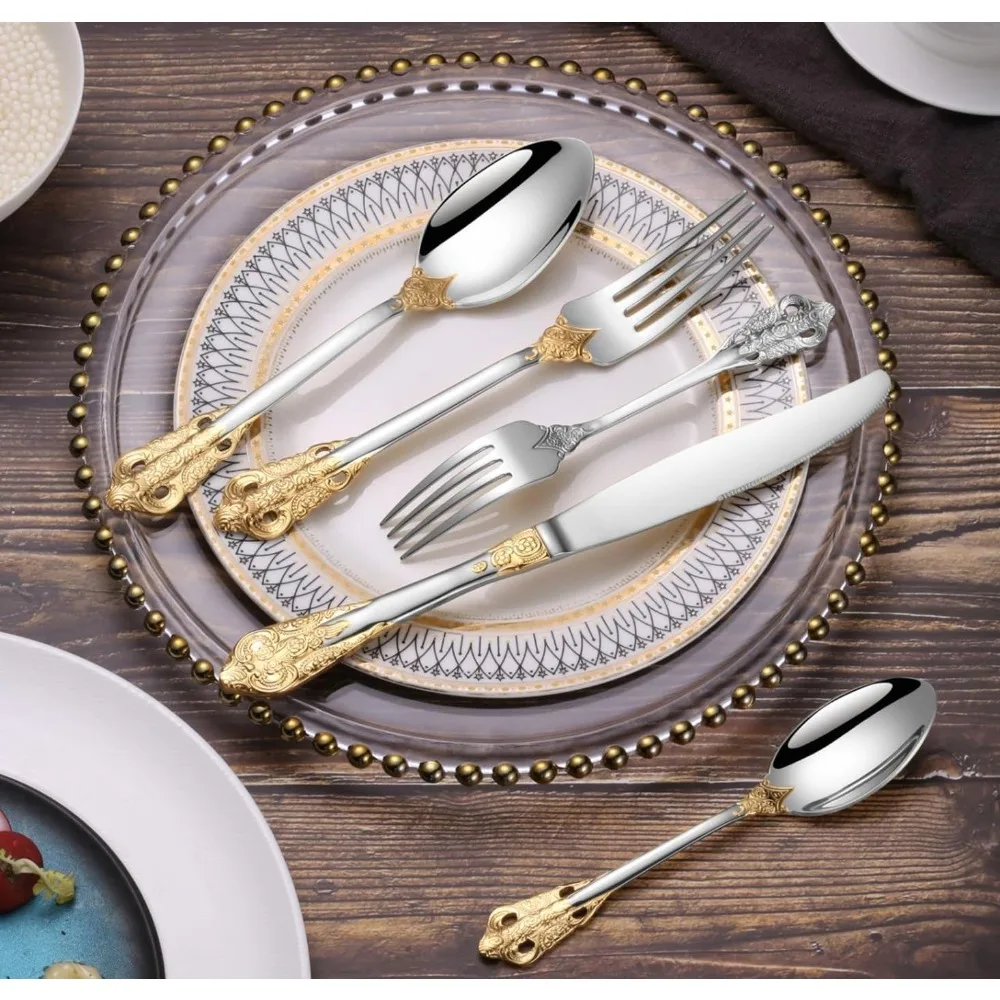 Luxury 30 Pcs Silverware Set, Royal Flatware Set, Modern 304 Stainless Steel Flatware, Cutlery, Tableware. Serving 6