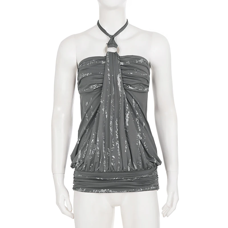 SUCHCUTE Vintage O-Ring Halter Tube Top für Damen, ärmelloses, schmales Cami-Top im Y2K-Stil für Club, Party, Streetwear, schicke Weste – Detail 4