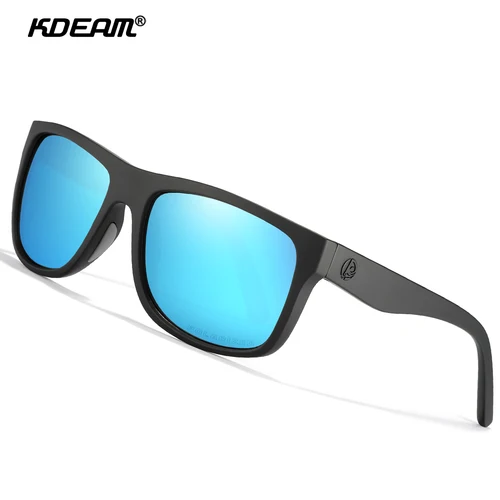 Imagen 2 del producto KDEAM gafas de sol polarizadas para hombre, gafas de sol cuadradas TR90 con logotipo de marca tridimensional deportivo, todo negro con estuche con cremallera KD0721
