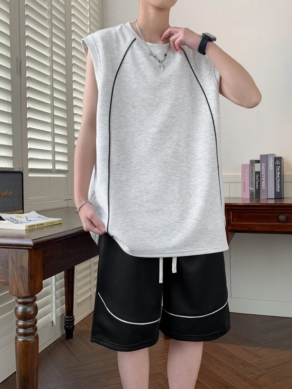 

Ice Silk Sports Set Men's Summer Thin Qui Dry Casual Wear Svel Vest with orts Two Piece Set Polyester Fiber Teenage