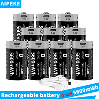 AIPEKE 2-10PC USB 5600mWh D Size Batteries LR20 Lithium Battery Li-ion Rechargeable D Size Batteries 1.5V for Gas Appliances