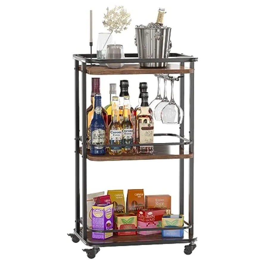 3-Tier Home Bar Serving CartKitchen Storage Carts with Wheels 11.79x15.72x33.01 inches Rolling Mini Bar Cart for Home Outdoor K