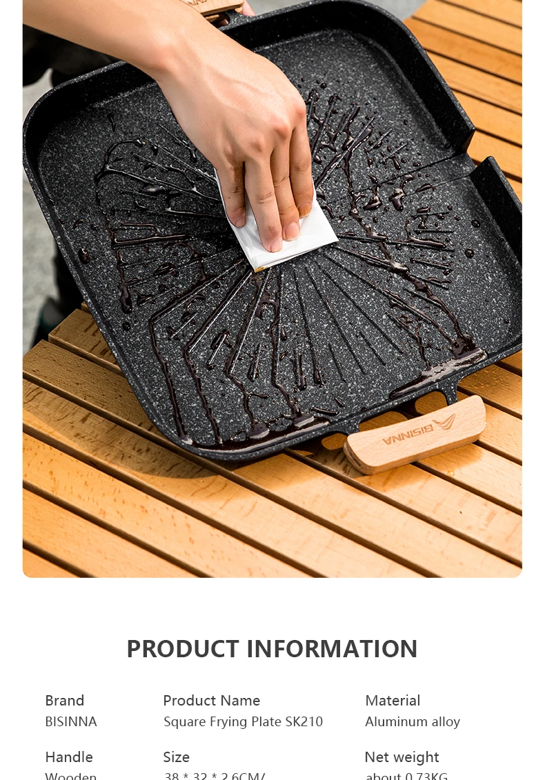 BISINNA Quadratische BBQ-Grillpfanne, antihaftbeschichtet, für den Herd, Grilltablett, koreanische Bratgrillplatte, Outdoor-Campingzubehör – Detail 10