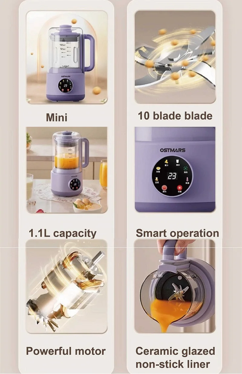 600W Home Soy Milk Machine 1100ml Electric Juicer 12h Appointment Wall Breaking Machine Heating Cook Food Mixer Auto Keep Warm