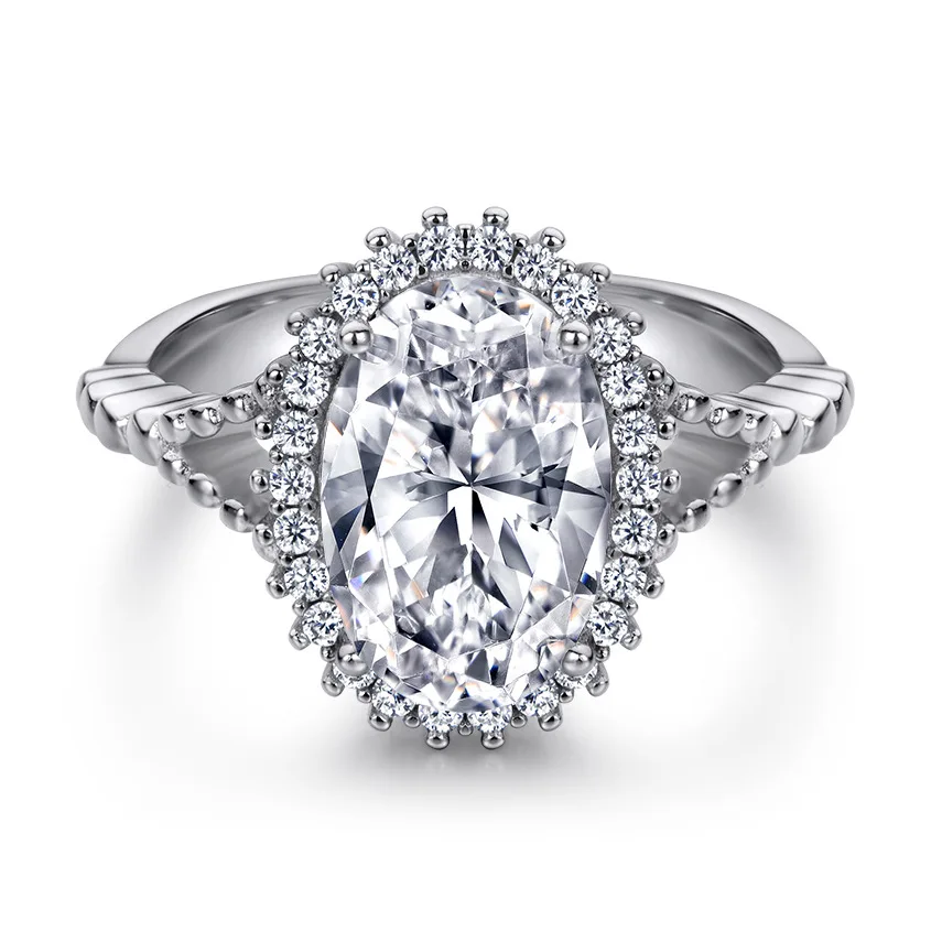 

S925 sterling silver plated 18K gold PT950 platinum 4.5 carat egg shaped gemstone ring, diamond ring, pigeon egg women's ring